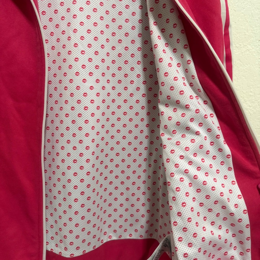 Vintage Adidas Women's Track Jacket Pink White Logo Zip Up Lips Lining Size S - Picture 4 of 10